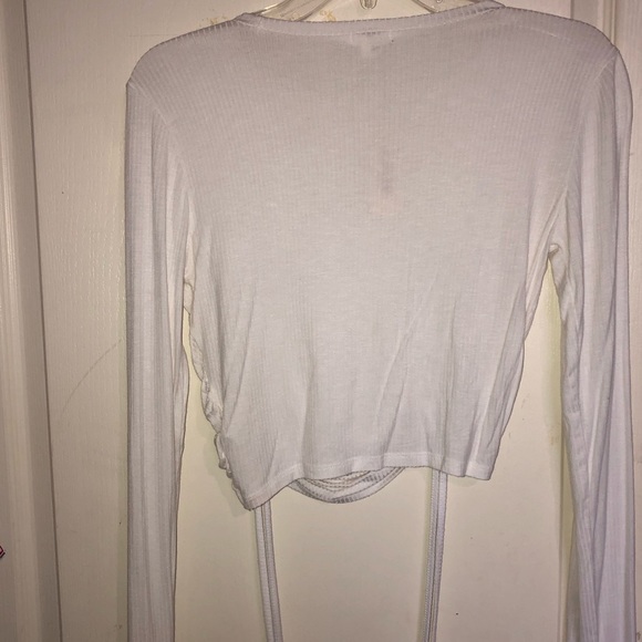 White Drawstring Front Rib-Knit Top - Picture 2 of 2